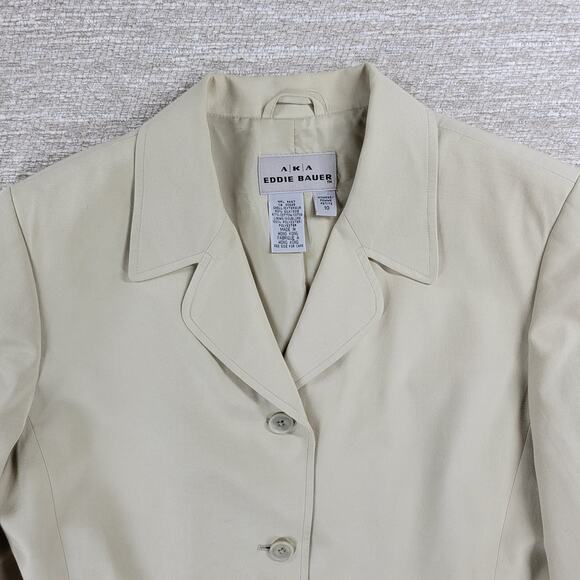VTG AKA Eddie Bauer Silk Blend Jacket Womens 10 Cream Tan Lined Preppy Academia - Picture 9 of 14